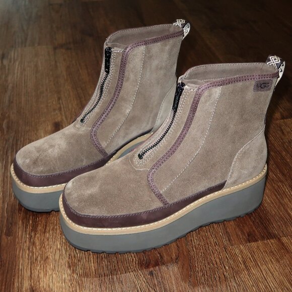 NEW Womens Ugg Cityfunc Zip Chocolate Brown Suede Platform Winter Boots size 8 - Picture 1 of 6